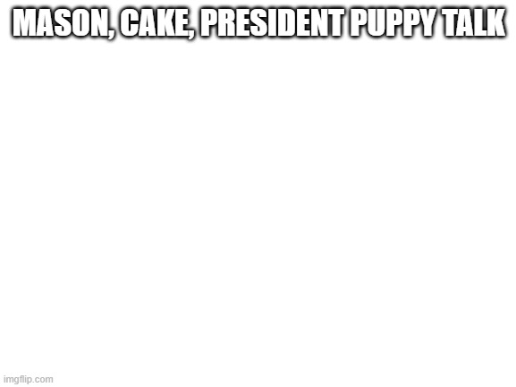 Blank White Template | MASON, CAKE, PRESIDENT PUPPY TALK | image tagged in blank white template | made w/ Imgflip meme maker