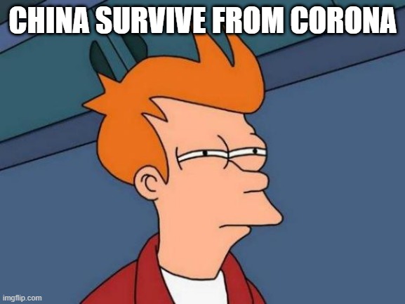 Futurama Fry | CHINA SURVIVE FROM CORONA | image tagged in memes,futurama fry | made w/ Imgflip meme maker