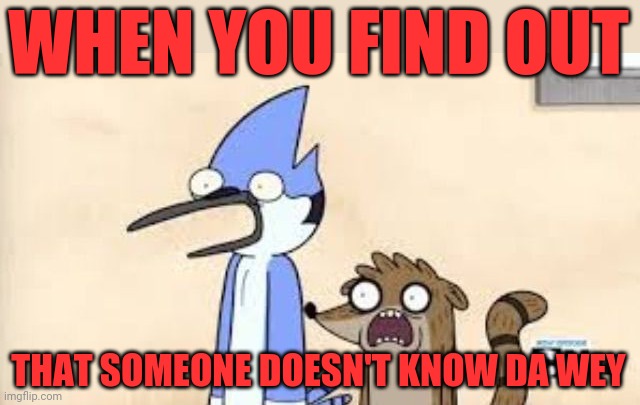 Regular Show Shock | WHEN YOU FIND OUT; THAT SOMEONE DOESN'T KNOW DA WEY | image tagged in regular show shock,memes,funny,ugandan knuckles,do you know da wae | made w/ Imgflip meme maker