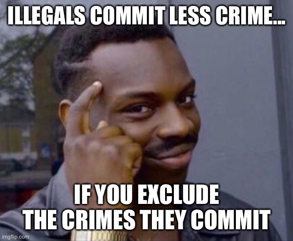 smart thinking | ILLEGALS COMMIT LESS CRIME... IF YOU EXCLUDE THE CRIMES THEY COMMIT | image tagged in smart thinking | made w/ Imgflip meme maker