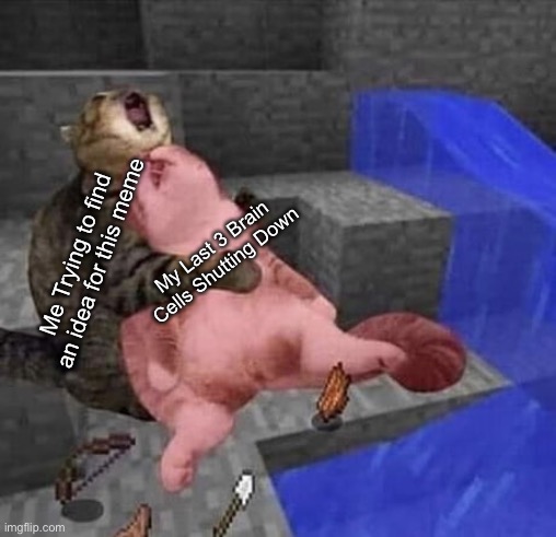 Minecraft Death :( | My Last 3 Brain Cells Shutting Down; Me Trying to find an idea for this meme | image tagged in cat cry minecraft | made w/ Imgflip meme maker