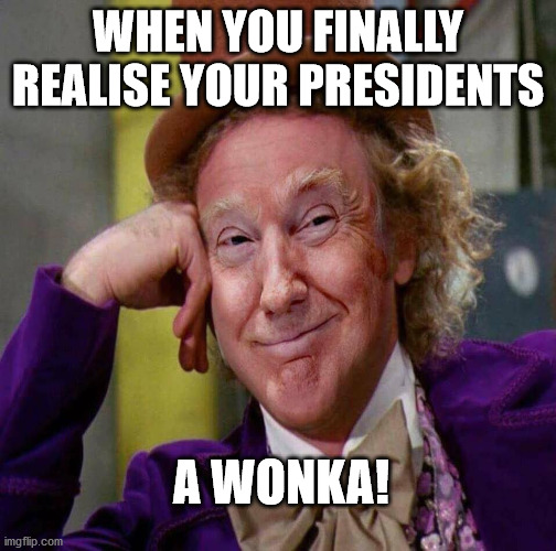 Trumps a Wonka | WHEN YOU FINALLY REALISE YOUR PRESIDENTS; A WONKA! | image tagged in donald trump,2020 elections,joe biden | made w/ Imgflip meme maker