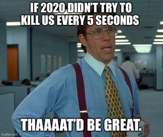 That Would Be Great | IF 2020 DIDN’T TRY TO KILL US EVERY 5 SECONDS; THAAAAT’D BE GREAT. | image tagged in memes,that would be great | made w/ Imgflip meme maker