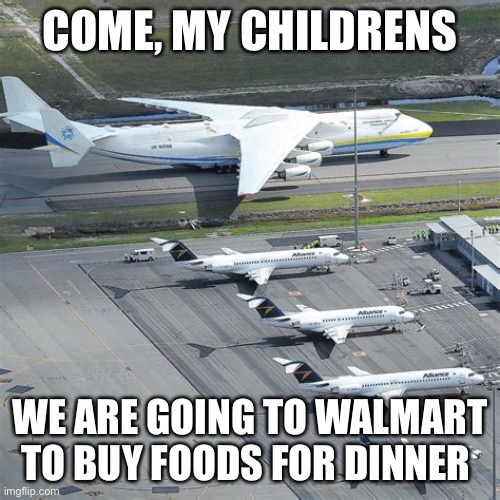 Aircraft family |  COME, MY CHILDRENS; WE ARE GOING TO WALMART TO BUY FOODS FOR DINNER | image tagged in aviation,memes,dinner,children | made w/ Imgflip meme maker