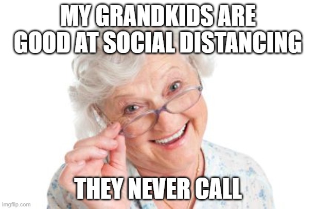 Grandma that's nice cool story bro | MY GRANDKIDS ARE GOOD AT SOCIAL DISTANCING; THEY NEVER CALL | image tagged in grandma that's nice cool story bro | made w/ Imgflip meme maker