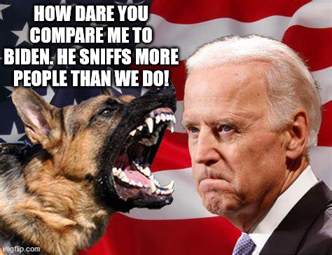 HOW DARE YOU COMPARE ME TO BIDEN. HE SNIFFS MORE PEOPLE THAN WE DO! | made w/ Imgflip meme maker