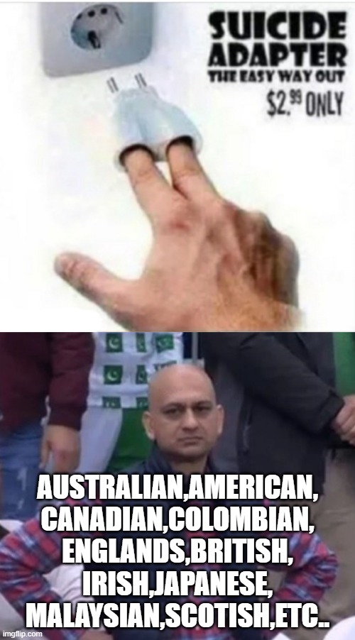 Image Title | AUSTRALIAN,AMERICAN,
CANADIAN,COLOMBIAN,
ENGLANDS,BRITISH,
IRISH,JAPANESE,
MALAYSIAN,SCOTISH,ETC.. | image tagged in dissapointed,dark humor | made w/ Imgflip meme maker