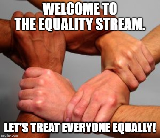 Welcome |  WELCOME TO THE EQUALITY STREAM. LET'S TREAT EVERYONE EQUALLY! | image tagged in equal,equality,memes,welcome | made w/ Imgflip meme maker