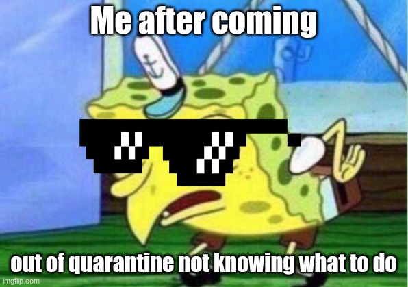 Mocking Spongebob Meme | Me after coming; out of quarantine not knowing what to do | image tagged in memes,mocking spongebob | made w/ Imgflip meme maker