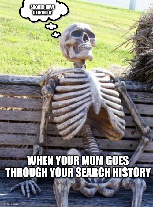 Waiting Skeleton Meme | SHOULD HAVE DELETED IT; WHEN YOUR MOM GOES THROUGH YOUR SEARCH HISTORY | image tagged in memes,waiting skeleton | made w/ Imgflip meme maker