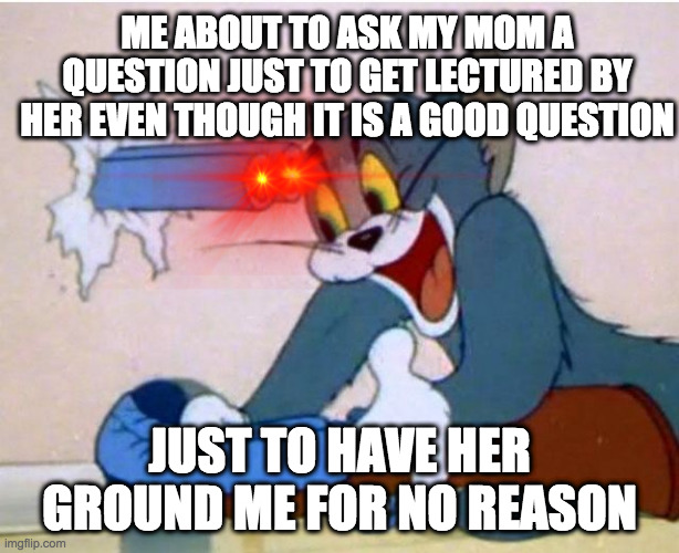 Tom and Jerry | ME ABOUT TO ASK MY MOM A QUESTION JUST TO GET LECTURED BY HER EVEN THOUGH IT IS A GOOD QUESTION; JUST TO HAVE HER GROUND ME FOR NO REASON | image tagged in tom and jerry | made w/ Imgflip meme maker