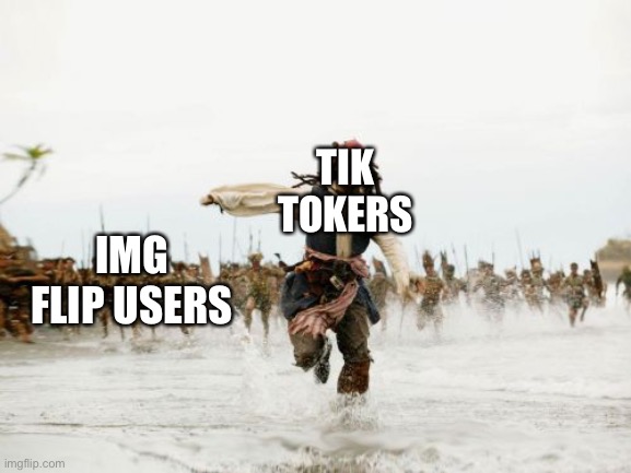 Jack Sparrow Being Chased Meme | TIK TOKERS; IMG FLIP USERS | image tagged in memes,jack sparrow being chased | made w/ Imgflip meme maker