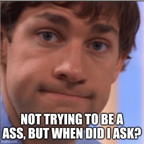 x doubt jim halpert | NOT TRYING TO BE A ASS, BUT WHEN DID I ASK? | image tagged in x doubt jim halpert | made w/ Imgflip meme maker