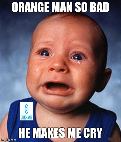 Crying baby  | ORANGE MAN SO BAD HE MAKES ME CRY | image tagged in crying baby | made w/ Imgflip meme maker