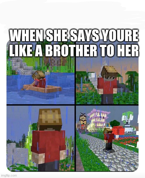 Sad Grian | WHEN SHE SAYS YOURE LIKE A BROTHER TO HER | image tagged in sad grian,depression | made w/ Imgflip meme maker