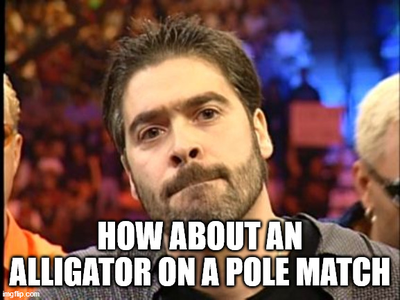 Vince Russo | HOW ABOUT AN ALLIGATOR ON A POLE MATCH | image tagged in vince russo | made w/ Imgflip meme maker