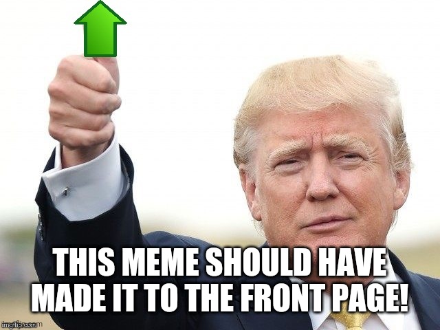 Trump Upvote | THIS MEME SHOULD HAVE MADE IT TO THE FRONT PAGE! | image tagged in trump upvote | made w/ Imgflip meme maker