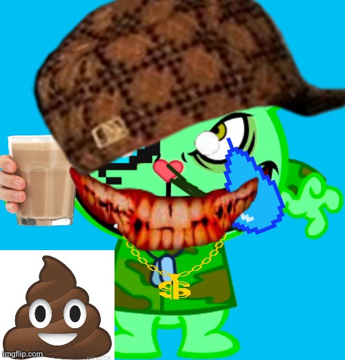 what have i done | image tagged in htf,flippy,scumbag hat,creepy smile,poop,choccy milk | made w/ Imgflip meme maker