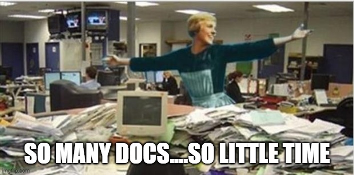 so many docs so little time | SO MANY DOCS....SO LITTLE TIME | image tagged in at work | made w/ Imgflip meme maker