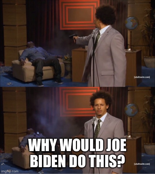 eric andre meme | WHY WOULD JOE BIDEN DO THIS? | image tagged in eric andre meme | made w/ Imgflip meme maker
