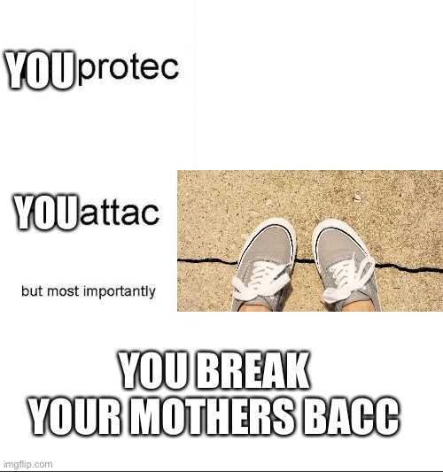 I don’t know if it’s most importantly but whatever | YOU; YOU; YOU BREAK YOUR MOTHERS BACC | image tagged in he protec he attac but most importantly | made w/ Imgflip meme maker