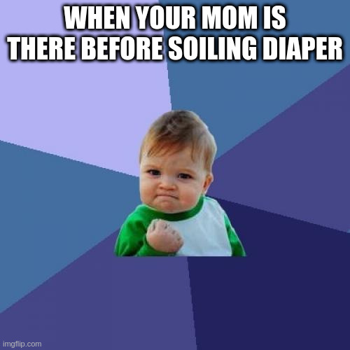 could also be an old person or assistance meme | WHEN YOUR MOM IS THERE BEFORE SOILING DIAPER | image tagged in memes,success kid | made w/ Imgflip meme maker