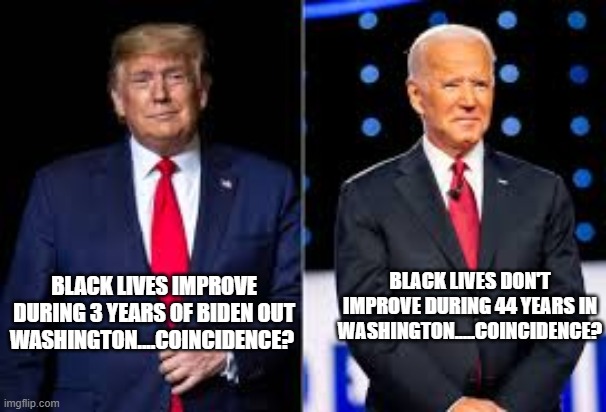 Black lives improve when Biden leaves Washington | BLACK LIVES DON'T IMPROVE DURING 44 YEARS IN WASHINGTON.....COINCIDENCE? BLACK LIVES IMPROVE DURING 3 YEARS OF BIDEN OUT WASHINGTON....COINCIDENCE? | image tagged in you decide,biden obama,trump | made w/ Imgflip meme maker