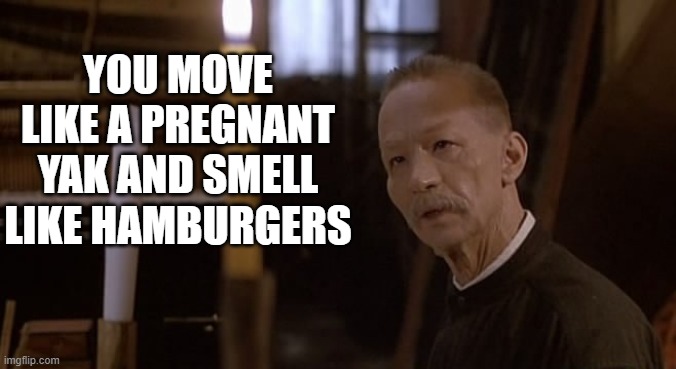 Mr Chiun | YOU MOVE LIKE A PREGNANT YAK AND SMELL LIKE HAMBURGERS | image tagged in funny memes | made w/ Imgflip meme maker