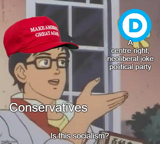 No, faux-leftist liberalism is not socialism. | A centre-right,
neoliberal joke
political party; Conservatives; Is this socialism? | image tagged in memes,is this a pigeon,liberalism,socialism,conservatives,trump supporters | made w/ Imgflip meme maker