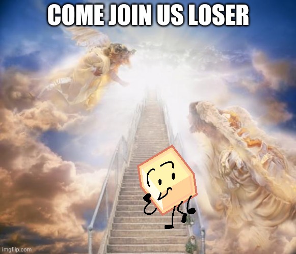 stairs to heaven | COME JOIN US LOSER | image tagged in stairs to heaven | made w/ Imgflip meme maker