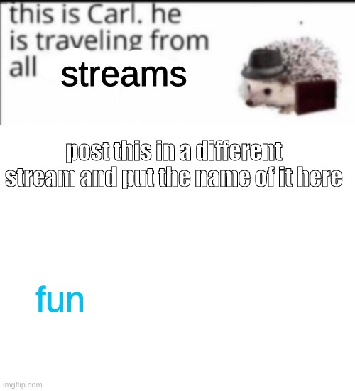 streams; post this in a different stream and put the name of it here; fun | image tagged in blank white template,carl | made w/ Imgflip meme maker