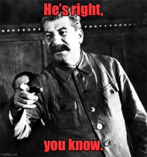 Stalin | He’s right, you know. | image tagged in stalin | made w/ Imgflip meme maker