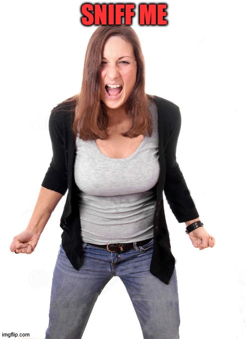 SNIFF ME | image tagged in angry woman | made w/ Imgflip meme maker