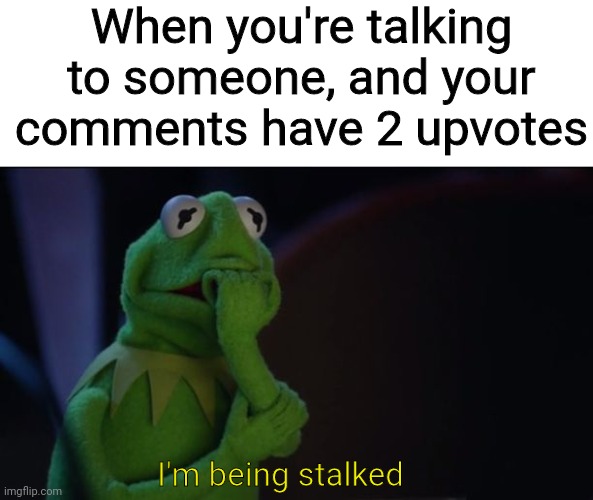 I honestly can't blame anyone it is really fun when you have nothing to do | When you're talking to someone, and your comments have 2 upvotes; I'm being stalked | image tagged in kermit worried face | made w/ Imgflip meme maker