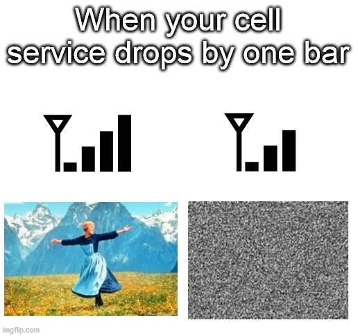Blank White Template | When your cell service drops by one bar | image tagged in blank white template | made w/ Imgflip meme maker