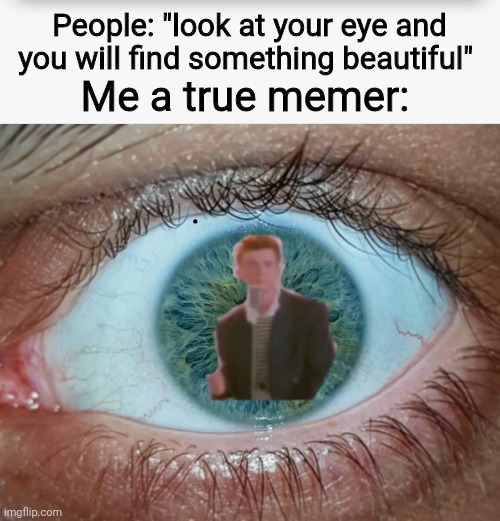 Made on flipaclip | Me a true memer:; People: "look at your eye and you will find something beautiful" | image tagged in rick astley,memes,lol,lol so funny,rick roll,never gonna give you up | made w/ Imgflip meme maker