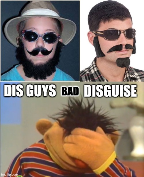Punny Meme | DISGUISE; DIS GUYS; BAD | image tagged in face palm ernie,disguise,guys,bad pun,puns | made w/ Imgflip meme maker