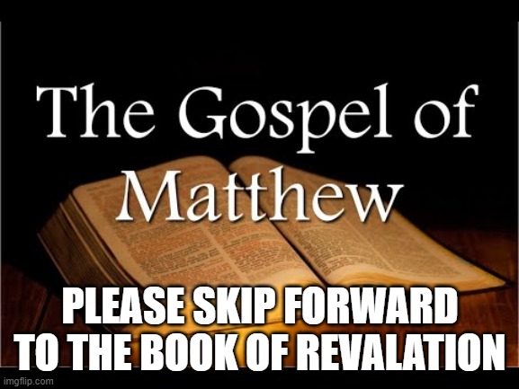 2020 chapter | PLEASE SKIP FORWARD TO THE BOOK OF REVALATION | image tagged in 2020 sucks | made w/ Imgflip meme maker