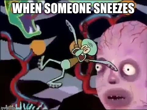 Squidward falling in hell | WHEN SOMEONE SNEEZES | image tagged in squidward falling in hell | made w/ Imgflip meme maker