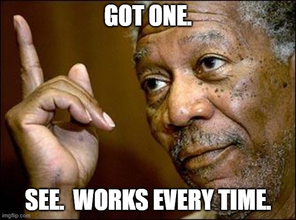 This Morgan Freeman | GOT ONE. SEE.  WORKS EVERY TIME. | image tagged in this morgan freeman | made w/ Imgflip meme maker