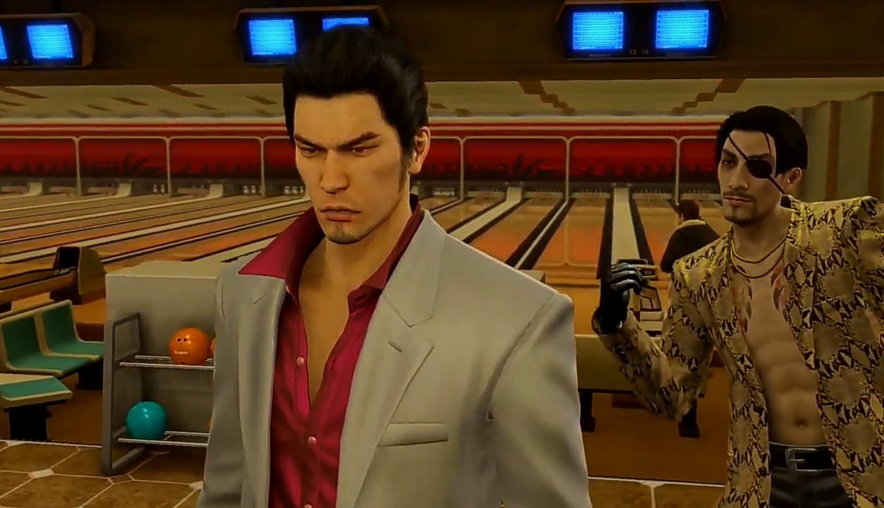 Yakuza Majima behind Kiryu Blank Meme Template