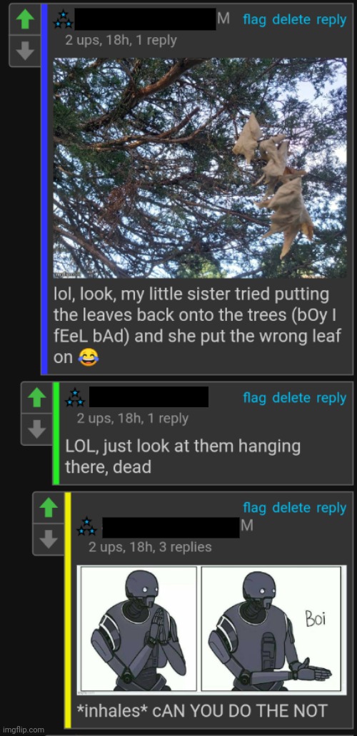 image tagged in cursed,comments,dead,autumn leaves,hanging | made w/ Imgflip meme maker