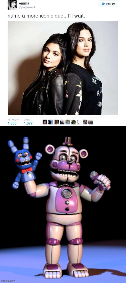 image tagged in name a more iconic duo,funtime freddy,bon bon,fnaf,fnaf sister location,fnaf sl | made w/ Imgflip meme maker