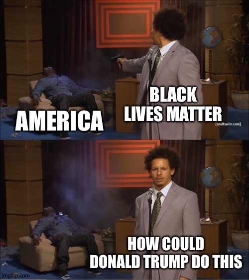 Who Killed Hannibal Meme | BLACK LIVES MATTER; AMERICA; HOW COULD DONALD TRUMP DO THIS | image tagged in memes,who killed hannibal | made w/ Imgflip meme maker