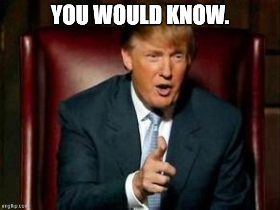 Donald Trump | YOU WOULD KNOW. | image tagged in donald trump | made w/ Imgflip meme maker
