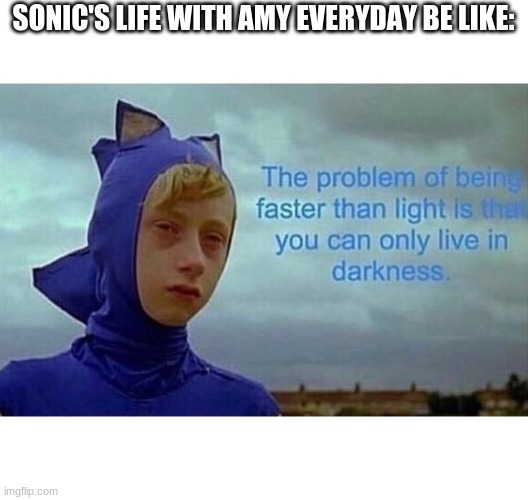 Depression Sonic | SONIC'S LIFE WITH AMY EVERYDAY BE LIKE: | image tagged in depression sonic | made w/ Imgflip meme maker