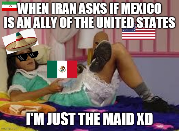 XD | WHEN IRAN ASKS IF MEXICO IS AN ALLY OF THE UNITED STATES; I'M JUST THE MAID XD | image tagged in gracioso | made w/ Imgflip meme maker