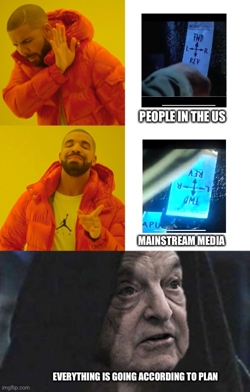 Yes.. let the hate flow through you | PEOPLE IN THE US; MAINSTREAM MEDIA; EVERYTHING IS GOING ACCORDING TO PLAN | image tagged in memes,drake hotline bling | made w/ Imgflip meme maker