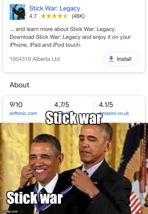 Stick war; Stick war | image tagged in obama medal | made w/ Imgflip meme maker