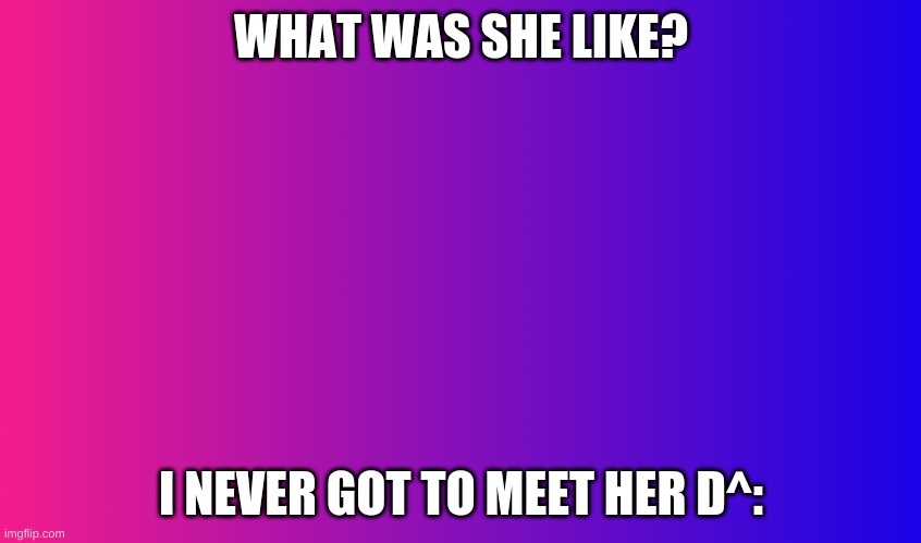 Boring Background | WHAT WAS SHE LIKE? I NEVER GOT TO MEET HER D^: | image tagged in boring background | made w/ Imgflip meme maker